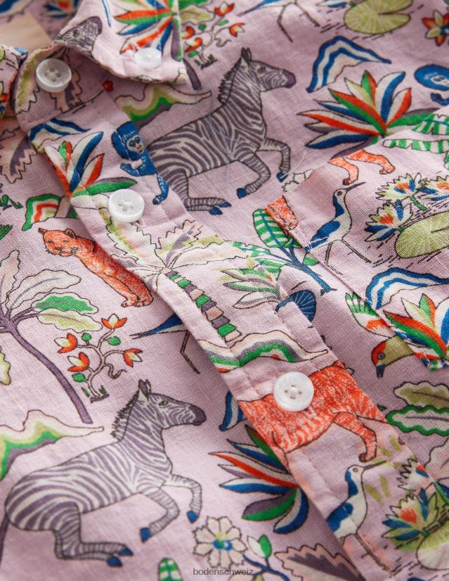 Boden Jungen Baumwoll-Leinen-Hemd VH86PT850 Kleidung Kamee rosa tropischer Garten