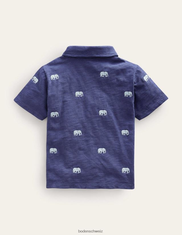 Boden Jungen Besticktes, geflammtes Poloshirt VH86PT852 Kleidung Steuerbord-Elefanten