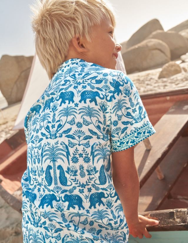 Boden Jungen Hemd mit Randbedruckung VH86PT856 Kleidung Saphirholzschnitt tropisch