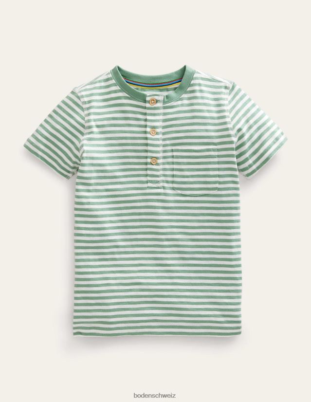 Boden Jungen Henley-T-Shirt aus gewaschener Baumwolle VH86PT3173 Kleidung Elfenbein/Csaritgrün