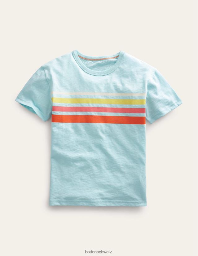 Boden Jungen Lässiges, gestreiftes Baumwoll-T-Shirt VH86PT848 Kleidung Eisblaues Aqua