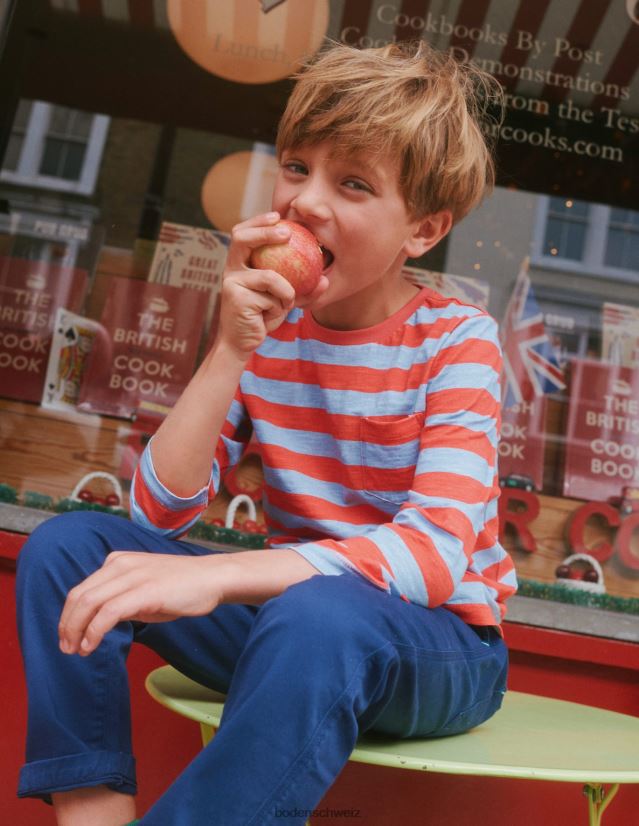 Boden Jungen Langärmliges, gewaschenes T-Shirt VH86PT846 Kleidung Dämmerungsblau/Marmelade