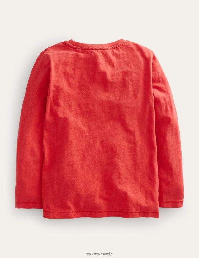 Boden Jungen Langärmliges, gewaschenes T-Shirt VH86PT867 Kleidung Rockabilly-Rot