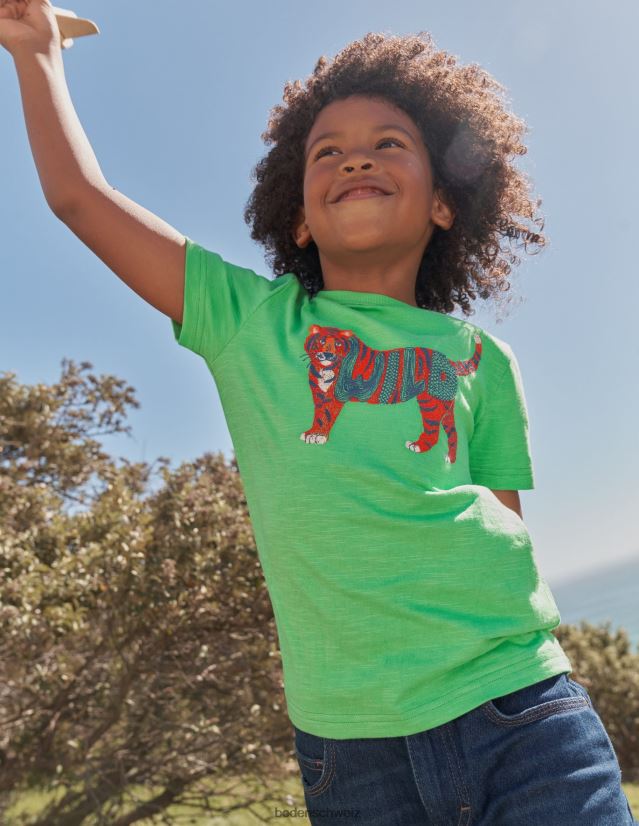 Boden Jungen T-Shirt aus Baumwolle mit Tierprint VH86PT858 Kleidung Aloe grüner Tiger