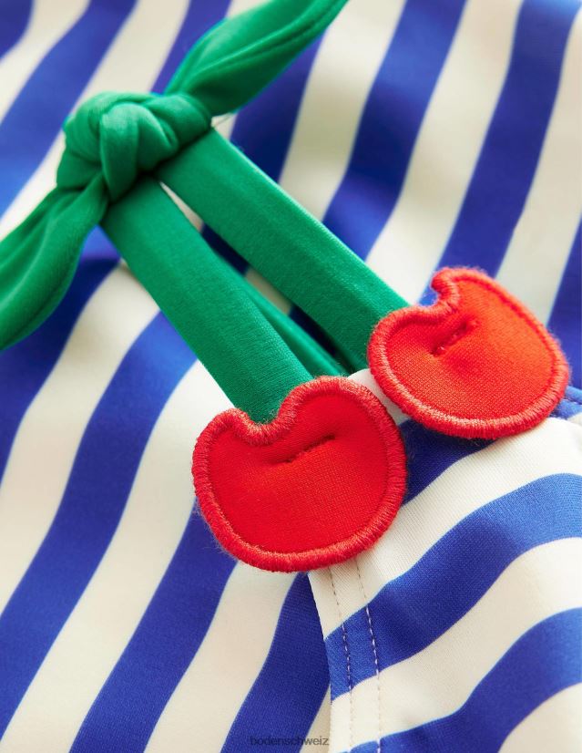 Boden Mädchen Badeanzug mit Kirschriemen VH86PT2899 Kleidung Cabana-Blau und Elfenbeinstreifen