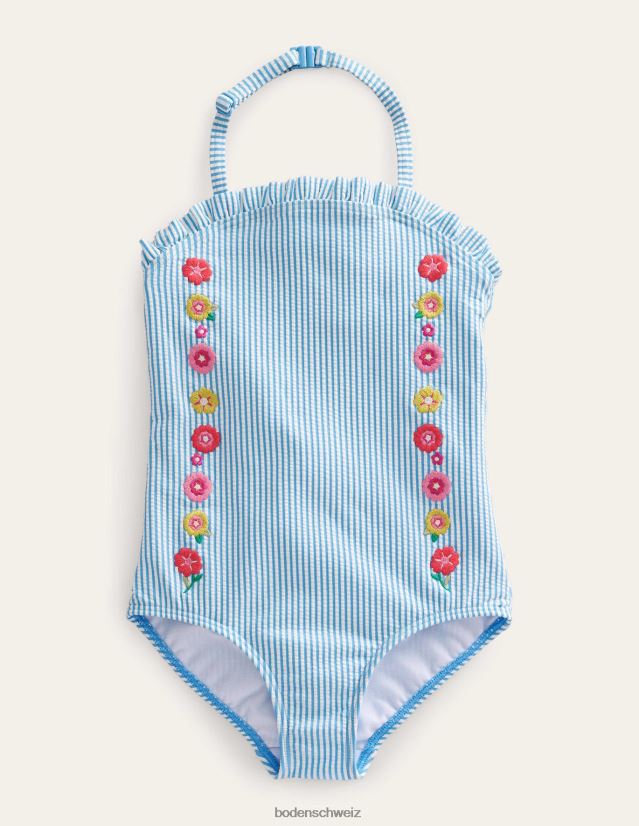 Boden Mädchen Bandeau-Badeanzug VH86PT2700 Kleidung Elfenbeinfarbener Surfbrett-blauer Streifen