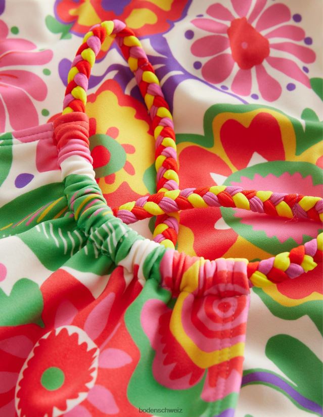 Boden Mädchen Geflochtener Badeanzug mit Schleife hinten VH86PT2815 Kleidung Multi-Festival-Blume