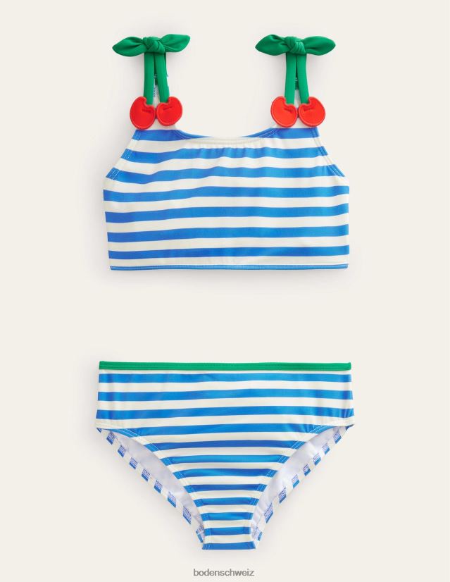 Boden Mädchen Kirschen-Träger-Bikini VH86PT2948 Kleidung Cabana-Blau und Elfenbeinstreifen