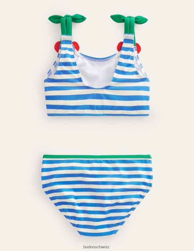 Boden Mädchen Kirschen-Träger-Bikini VH86PT2948 Kleidung Cabana-Blau und Elfenbeinstreifen