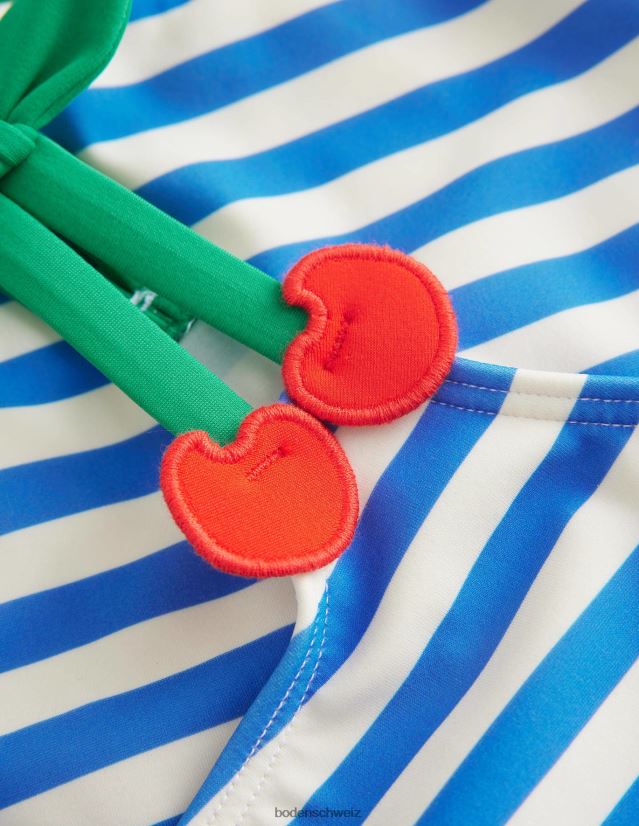 Boden Mädchen Kirschen-Träger-Bikini VH86PT2948 Kleidung Cabana-Blau und Elfenbeinstreifen