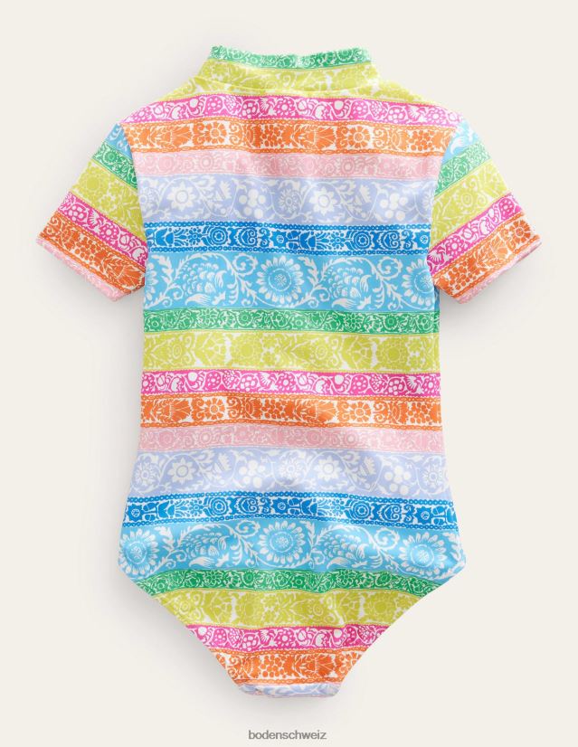 Boden Mädchen Kurzarm-Badeanzug VH86PT2809 Kleidung Elfenbeinfarbene und mehrfarbige Tapetenstreifen