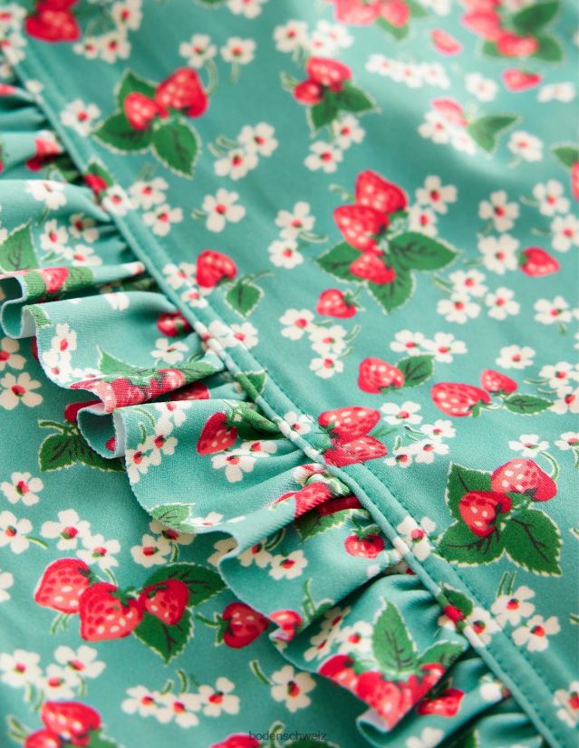 Boden Mädchen Langarm-Badeanzug mit Print VH86PT3240 Kleidung Aqua-Meer-Erdbeer-Ditsy