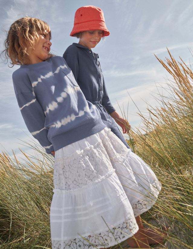 Boden Mädchen Gesmokter Stufen-Midirock VH86PT2643 Kleidung Weiß