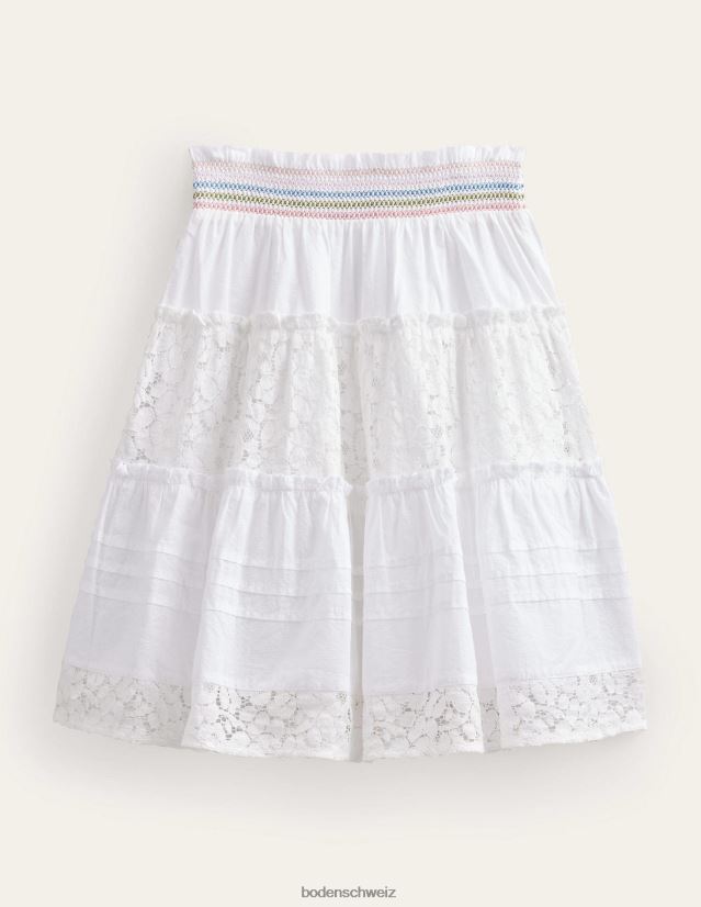 Boden Mädchen Gesmokter Stufen-Midirock VH86PT2643 Kleidung Weiß