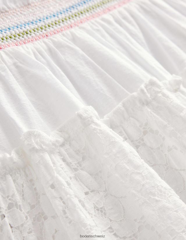 Boden Mädchen Gesmokter Stufen-Midirock VH86PT2643 Kleidung Weiß