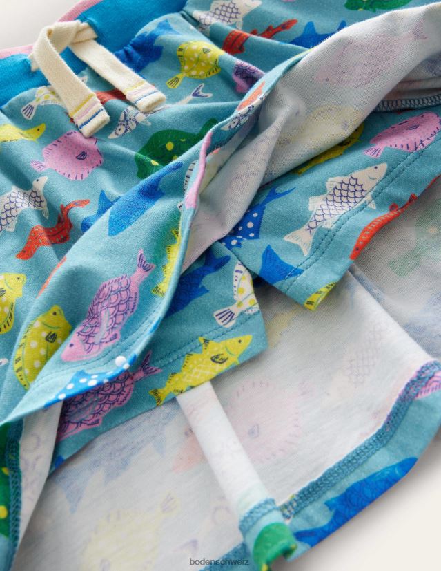 Boden Mädchen Jersey-Skort VH86PT3249 Kleidung Aquameerblauer Fisch