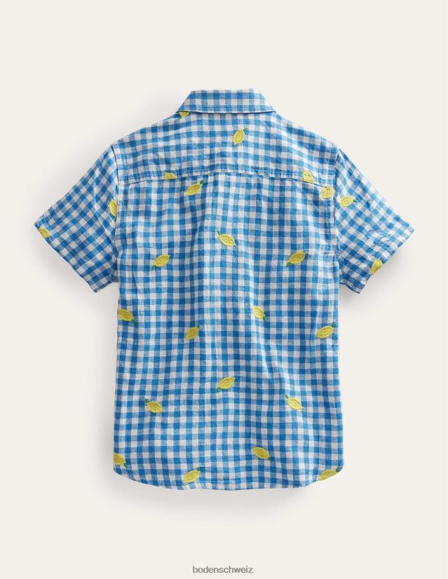 Boden Mädchen Hemd mit Zitronen-Karomuster VH86PT3016 Kleidung blau karierter Zitronendruck