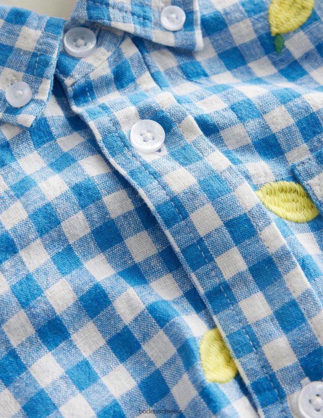 Boden Mädchen Hemd mit Zitronen-Karomuster VH86PT3016 Kleidung blau karierter Zitronendruck