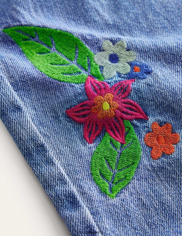 Boden Mädchen Bestickte Barrel-Leg-Jeans VH86PT2749 Kleidung Denim mit heller Waschung und Stickerei