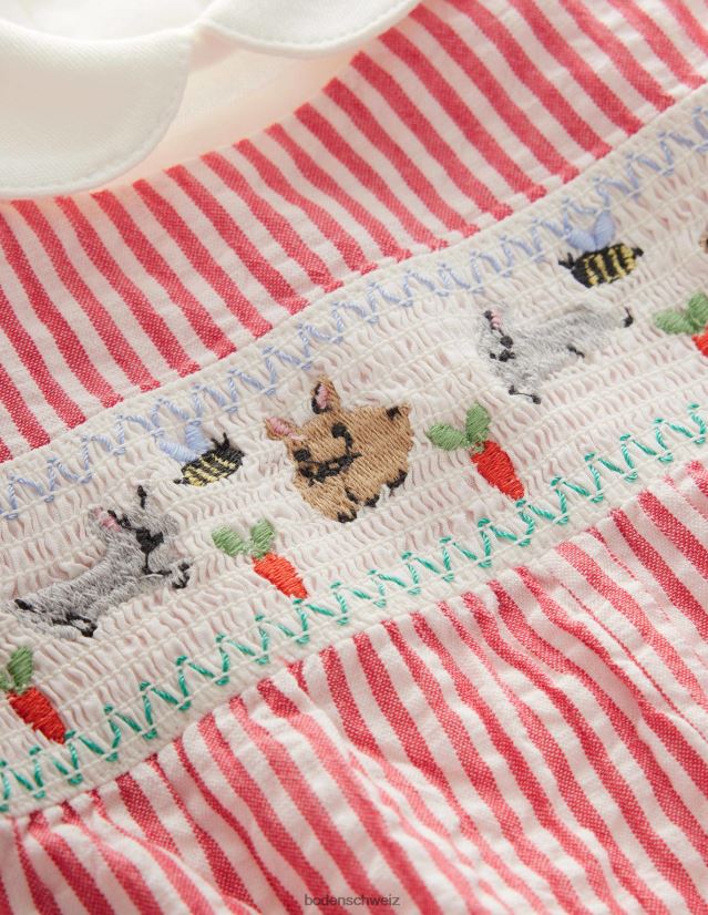 Boden Mädchen Gesmoktes Latzhosen-Set VH86PT3015 Kleidung Marmelade/Elfenbein-Inlett