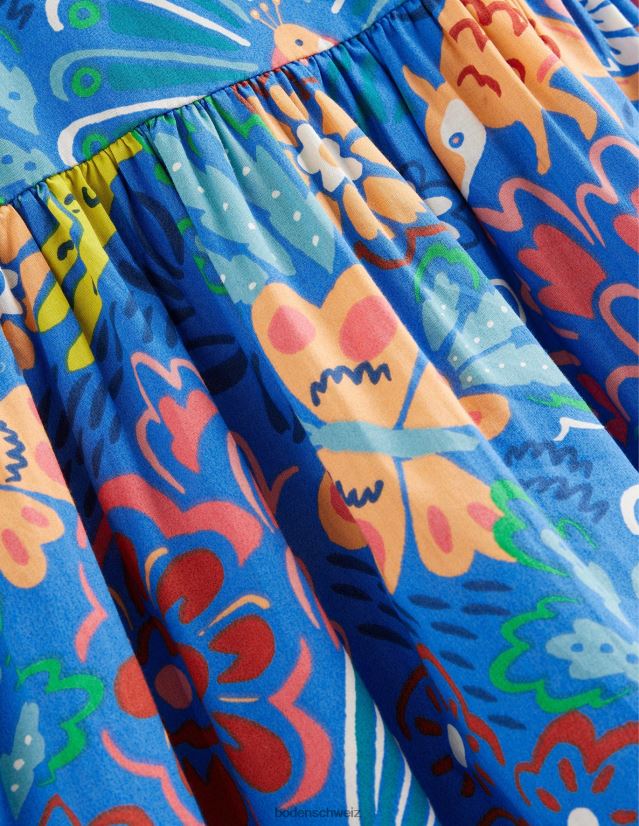 Boden Mädchen Bedrucktes Kleid mit Flatterärmeln VH86PT2798 Kleidung blaue Blumentiere