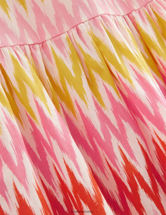 Boden Mädchen Bedrucktes Kleid mit Flatterärmeln VH86PT2807 Kleidung Pfirsichsorbetstreifen