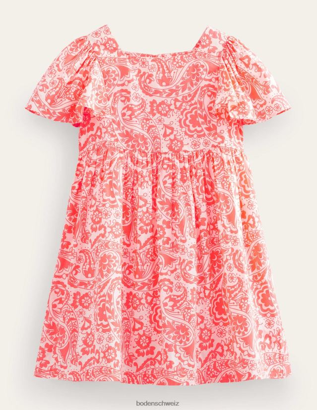 Boden Mädchen Bedrucktes Kleid mit Flatterärmeln VH86PT2836 Kleidung Wassermelonenpunsch Paisley