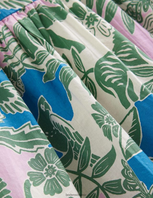 Boden Mädchen Bedrucktes Kleid mit Flatterärmeln VH86PT2851 Kleidung Rosmarin-Holzschnitt-Dschungel