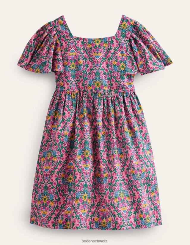 Boden Mädchen Bedrucktes Kleid mit Flatterärmeln VH86PT746 Kleidung Azaleen-Holzschnittrebe