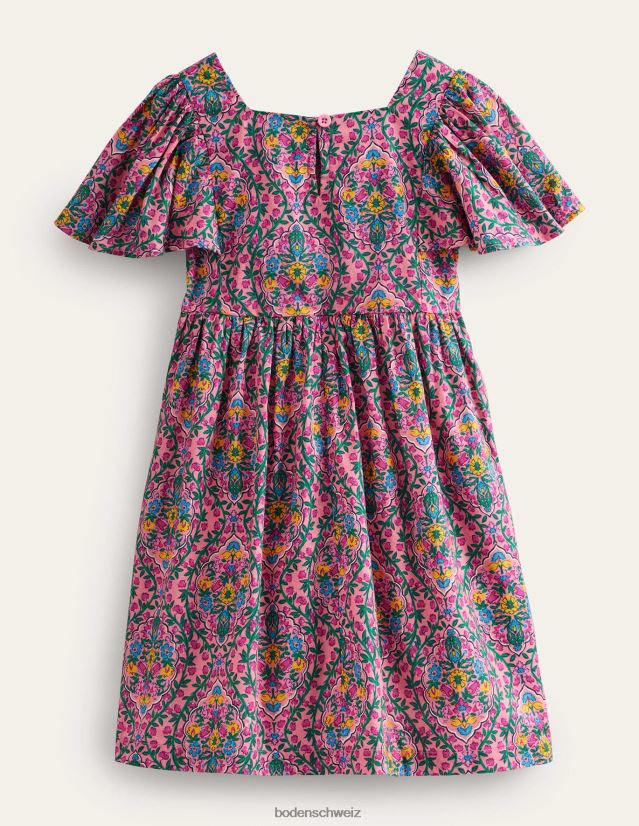 Boden Mädchen Bedrucktes Kleid mit Flatterärmeln VH86PT746 Kleidung Azaleen-Holzschnittrebe