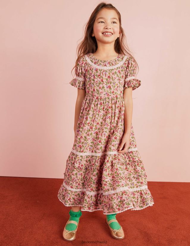 Boden Mädchen Bedrucktes Partykleid mit Spitzenbesatz VH86PT2925 Kleidung weitläufiges Rosenrosa