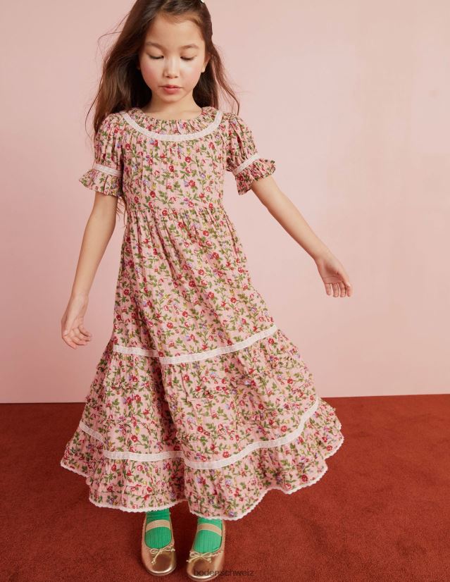 Boden Mädchen Bedrucktes Partykleid mit Spitzenbesatz VH86PT2925 Kleidung weitläufiges Rosenrosa