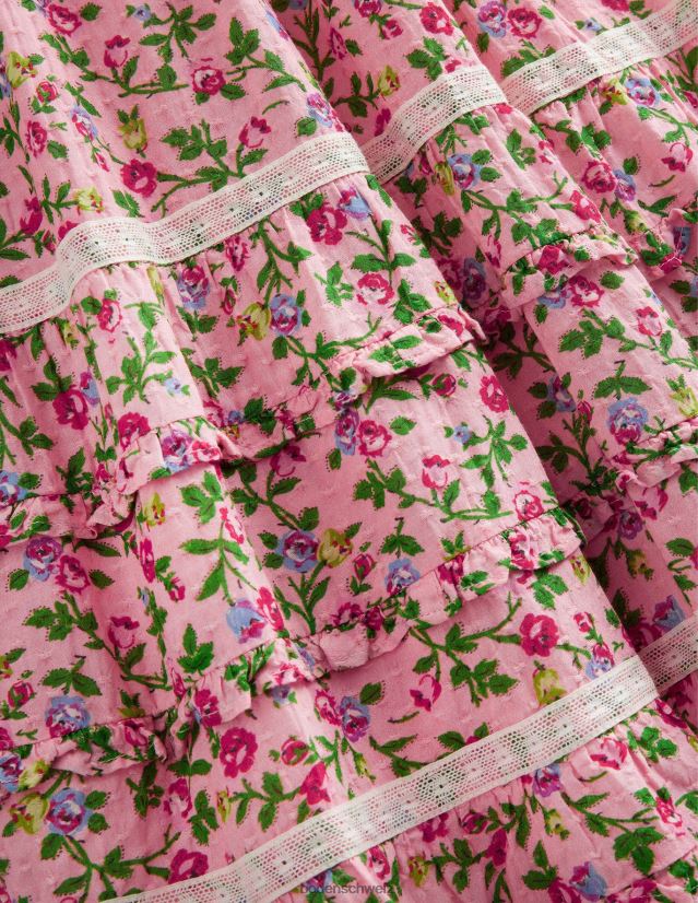 Boden Mädchen Bedrucktes Partykleid mit Spitzenbesatz VH86PT2925 Kleidung weitläufiges Rosenrosa