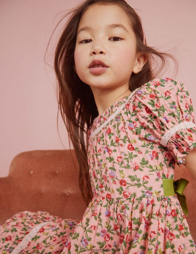 Boden Mädchen Bedrucktes Partykleid mit Spitzenbesatz VH86PT2925 Kleidung weitläufiges Rosenrosa