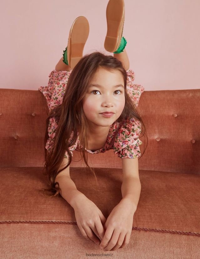 Boden Mädchen Bedrucktes Partykleid mit Spitzenbesatz VH86PT2925 Kleidung weitläufiges Rosenrosa