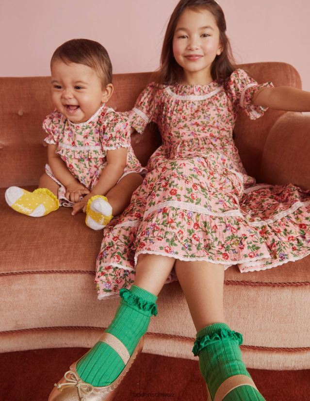 Boden Mädchen Bedrucktes Partykleid mit Spitzenbesatz VH86PT2925 Kleidung weitläufiges Rosenrosa