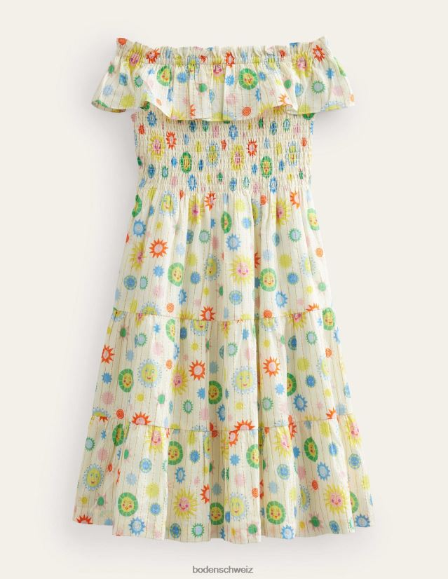 Boden Mädchen Gerafftes, gewebtes Midikleid VH86PT2894 Kleidung elfenbeinfarbene hübsche Sonnen