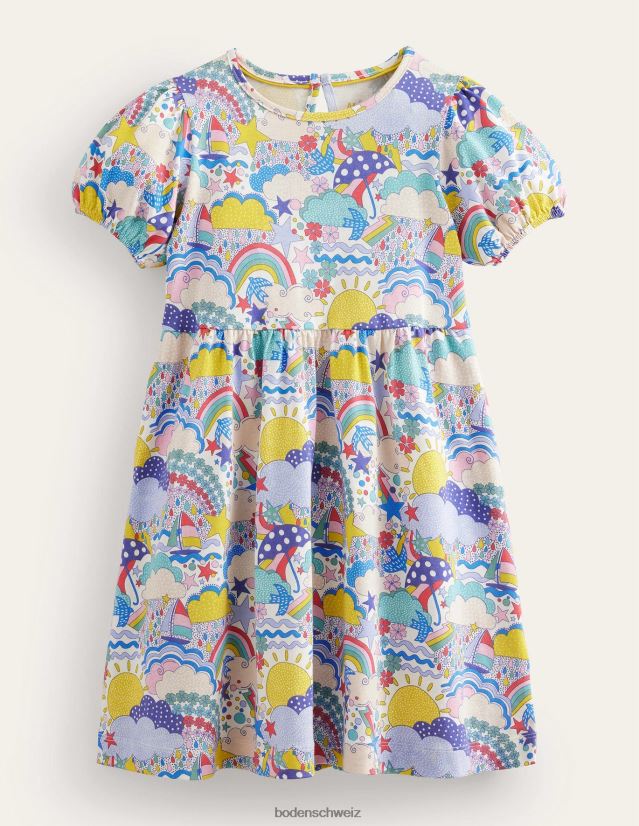 Boden Mädchen Jerseykleid mit Puffärmeln VH86PT2876 Kleidung Multiwetter