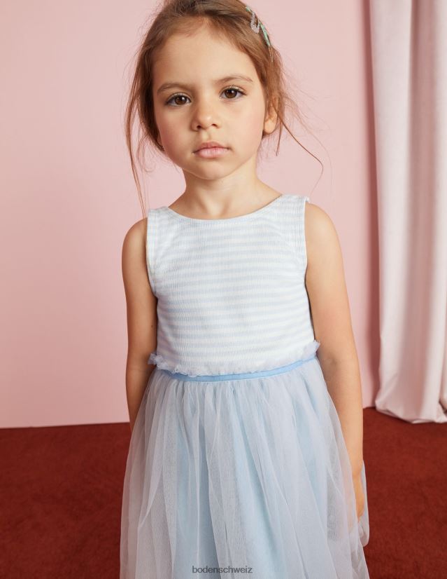 Boden Mädchen Kleid aus Tüll-Jersey VH86PT2940 Kleidung Provenceblau