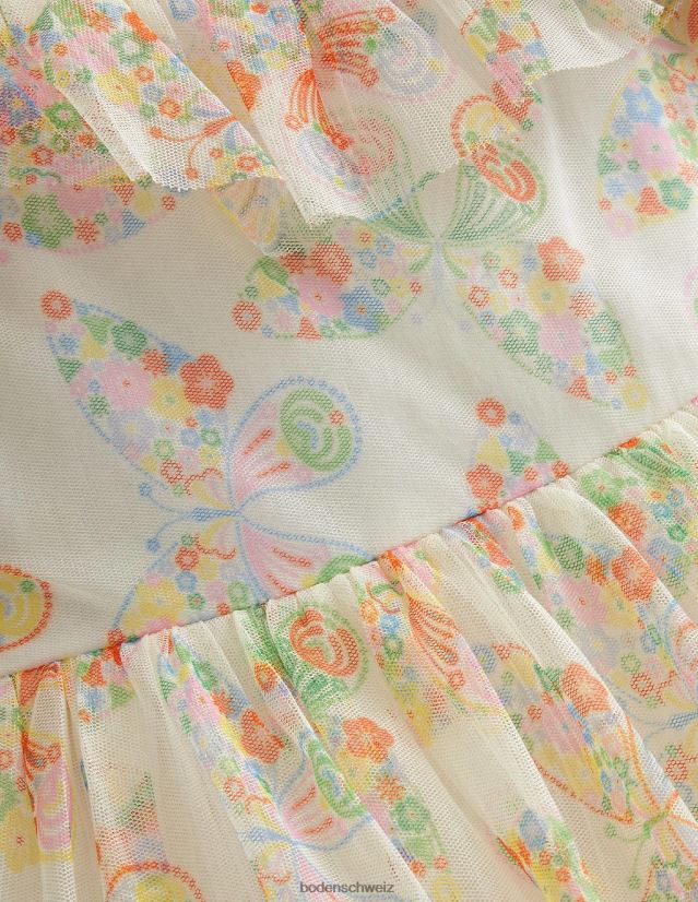 Boden Mädchen Kleid aus Tüll mit Rüschen VH86PT3293 Kleidung Elfenbeinfarbene Multi-Schmetterlinge