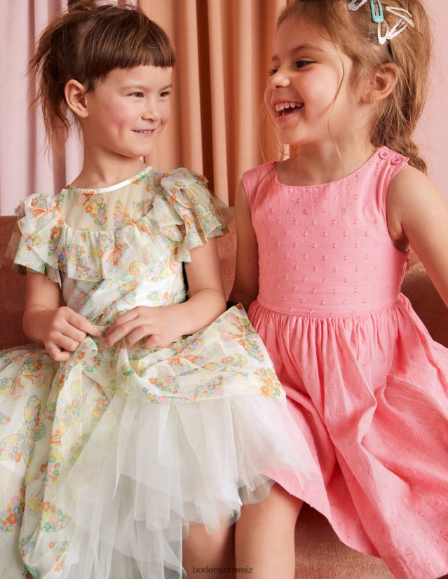 Boden Mädchen Kleid aus Tüll mit Rüschen VH86PT3293 Kleidung Elfenbeinfarbene Multi-Schmetterlinge