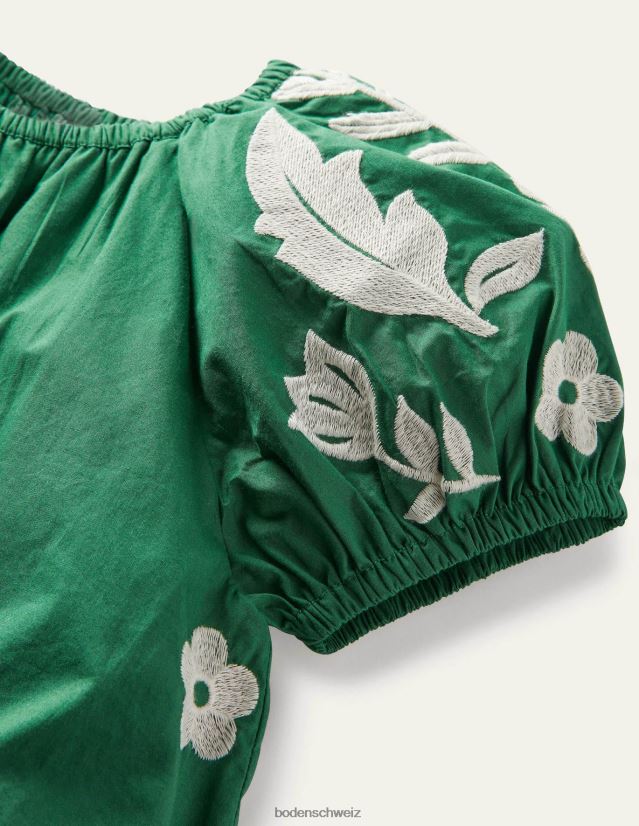 Boden Mädchen Kleid mit Puffärmeln und Stickereien VH86PT3158 Kleidung grüne Paprikavögel