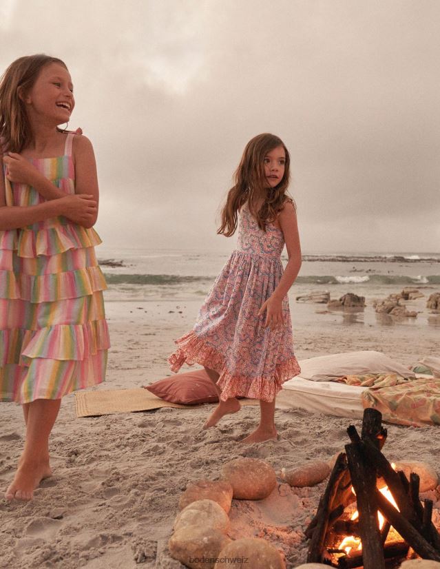 Boden Mädchen Kleid mit Taschentuchsaum VH86PT2803 Kleidung Lupine und Pfirsich-Paisley