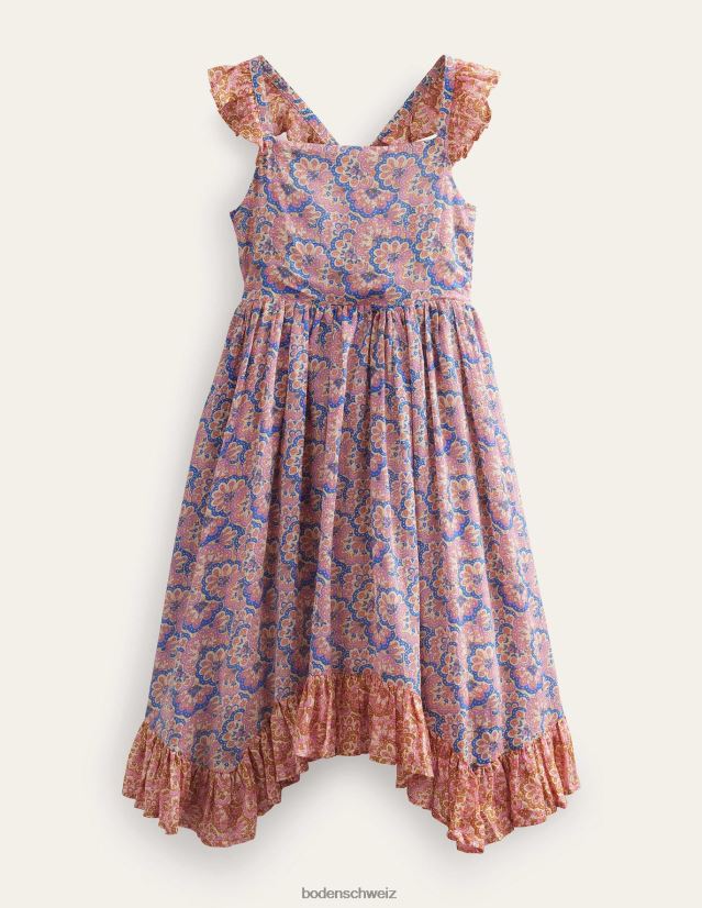 Boden Mädchen Kleid mit Taschentuchsaum VH86PT2803 Kleidung Lupine und Pfirsich-Paisley