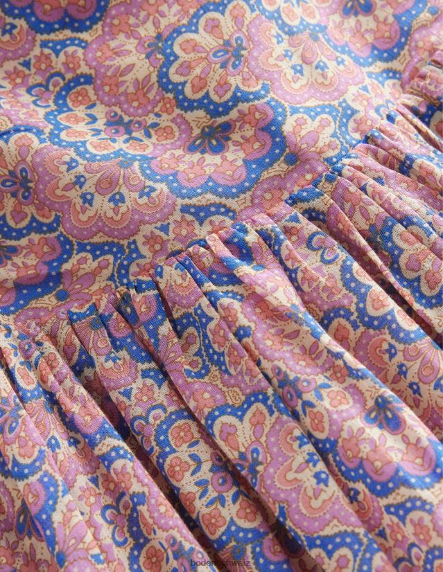 Boden Mädchen Kleid mit Taschentuchsaum VH86PT2803 Kleidung Lupine und Pfirsich-Paisley