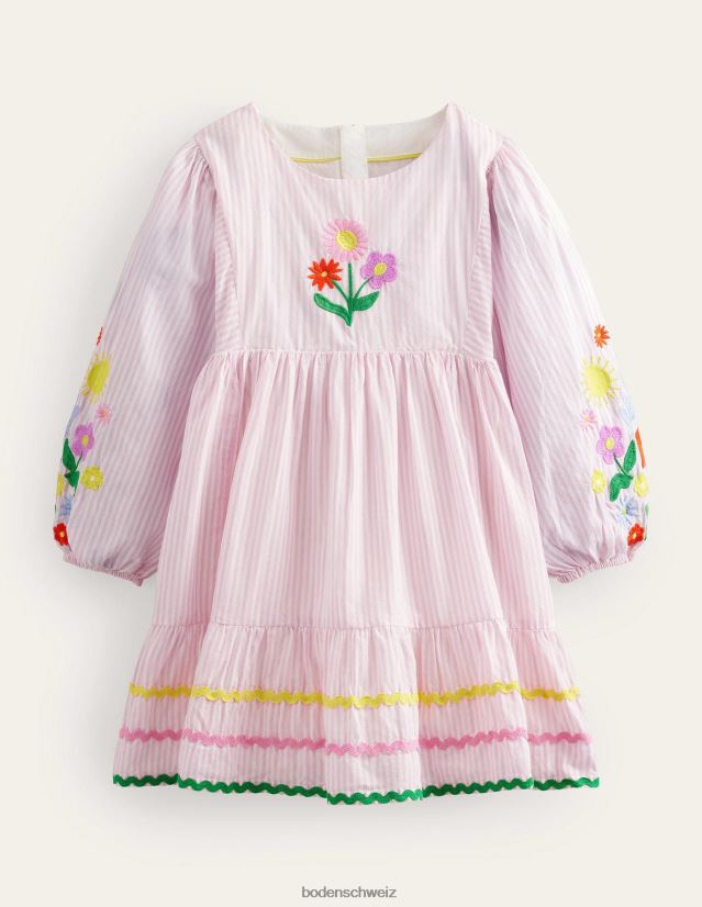 Boden Mädchen Kleid mit bestickten Streifen VH86PT2950 Kleidung Cameo-Rosa
