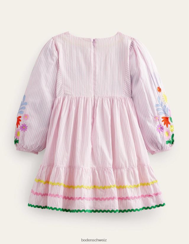 Boden Mädchen Kleid mit bestickten Streifen VH86PT2950 Kleidung Cameo-Rosa
