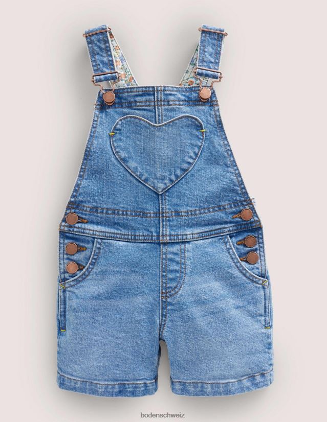 Boden Mädchen Kurze Latzhose mit Herztasche VH86PT752 Kleidung Mid-Vintage-Denim
