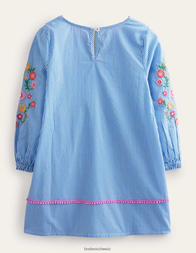 Boden Mädchen Langarm-Kaftan mit Stickerei VH86PT3176 Kleidung Elfenbein und blauer Streifen