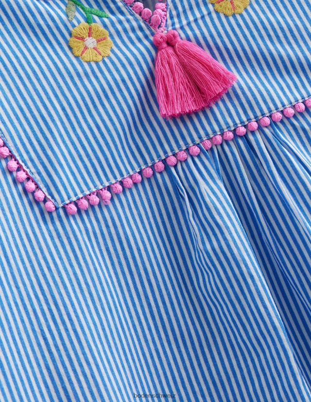 Boden Mädchen Langarm-Kaftan mit Stickerei VH86PT3176 Kleidung Elfenbein und blauer Streifen